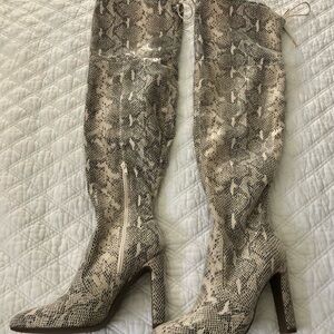JustFab Sexy Snakeskin Thigh High Heeled Boots